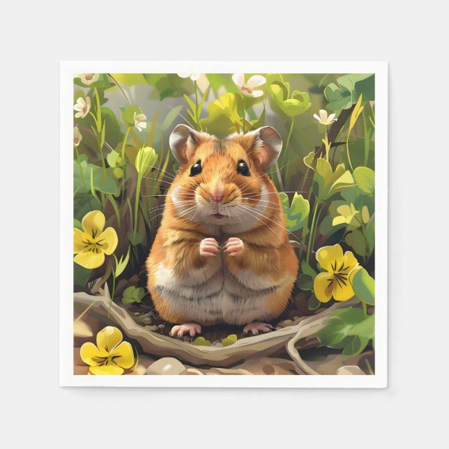Servilleta De Papel Hamster Dorado Sirio En Un Campo De Flores (Anverso)