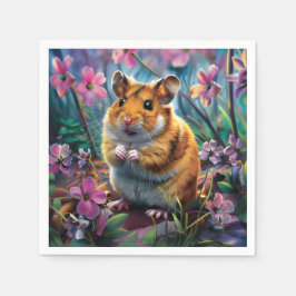 Servilleta De Papel Hámster entre las flores rosadas