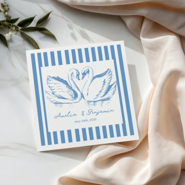 Servilleta De Papel hand drawn Blue Couple Swan Whimsical Wedding (Subido por el creador)