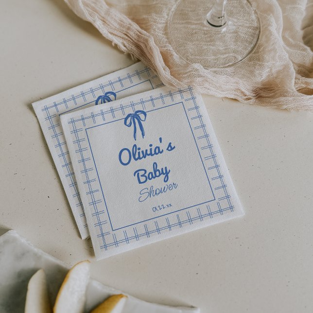 Servilleta De Papel Hand Drawn Blue Gingham Bow Baby Boy Shower  (Subido por el creador)