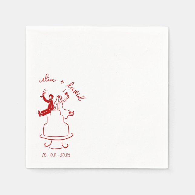 Servilleta De Papel Hand Drawn Bride and Groom wadding (Anverso)