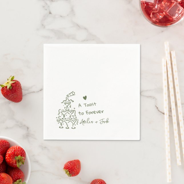 Servilleta De Papel Hand Drawn Champagne Glass Tower Wedding Napkins (In situ)