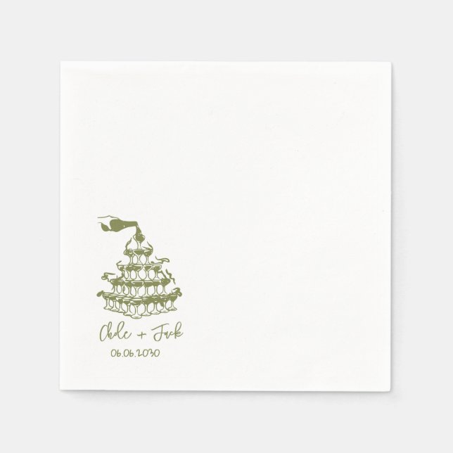 Servilleta De Papel Hand Drawn Champagne Tower Glass Wedding Napkins (Anverso)
