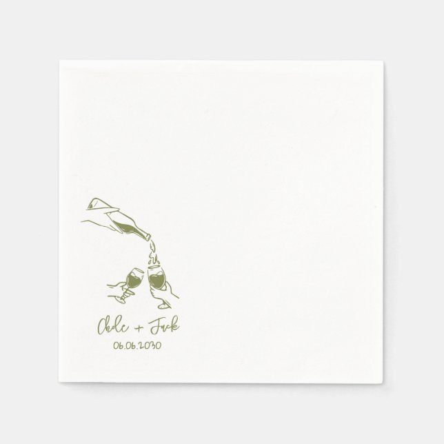 Servilleta De Papel Hand Drawn Champagne Tower Glass Wedding Napkins (Anverso)