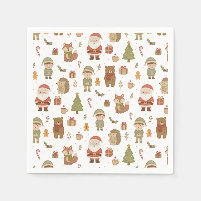 Servilleta De Papel Hand Drawn Christmas Woodland Napkins (Anverso)