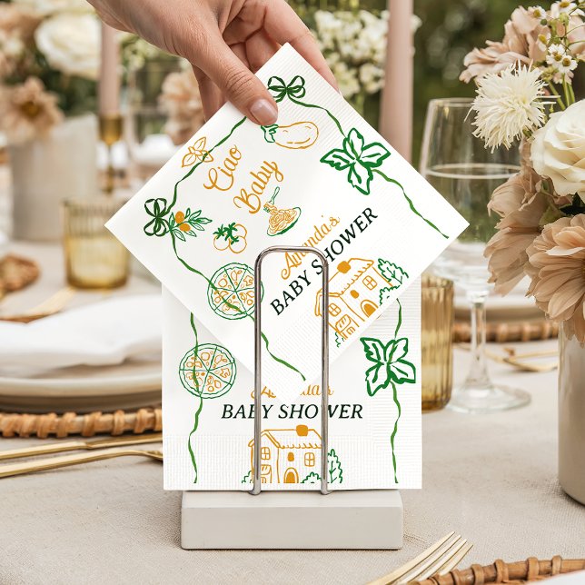 Servilleta De Papel Hand Drawn Ciao Italian Pizza & Pasta Baby Shower (Subido por el creador)