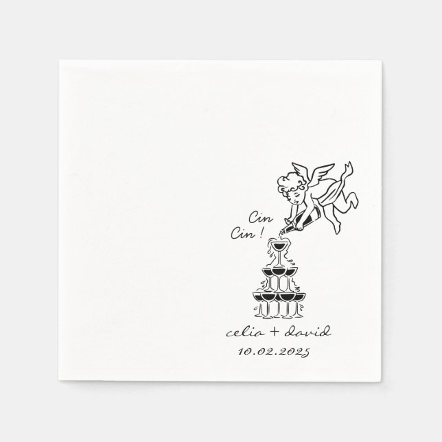 Servilleta De Papel Hand Drawn Cupid Icon Cocktail Wedding (Anverso)