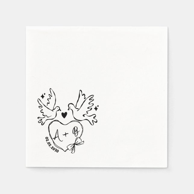 Servilleta De Papel hand drawn Dove Heart Custom Wedding Napkins (Anverso)