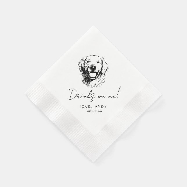 Servilleta De Papel Hand Drawn golden retriever Drinks on me Cocktail (Borde)