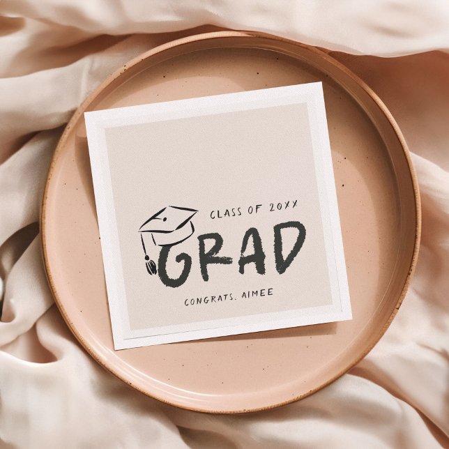 Servilleta De Papel Hand-Drawn Graduation Cap Doodle Handwritten  (grad party napkins with bold handwritten text and hand-drawn doodle graduation cap)