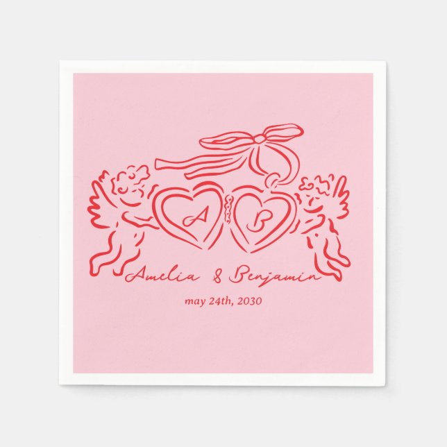 Servilleta De Papel hand drawn heart couple whimsical wedding (Anverso)