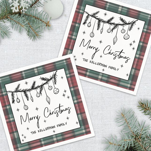 Servilleta De Papel Hand Drawn Merry Christmas Party (Hand Drawn Merry Christmas Party Napkins)