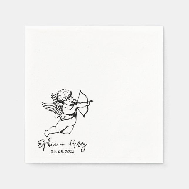 Servilleta De Papel Hand Drawn Moderno cherub Cocktail Boda Napkin (Anverso)