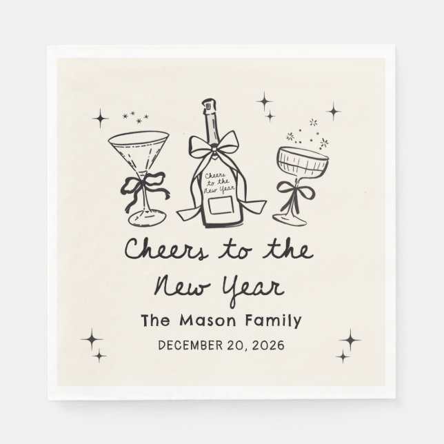 Servilleta De Papel Hand Drawn New Year's Eve Party Napkins (Anverso)