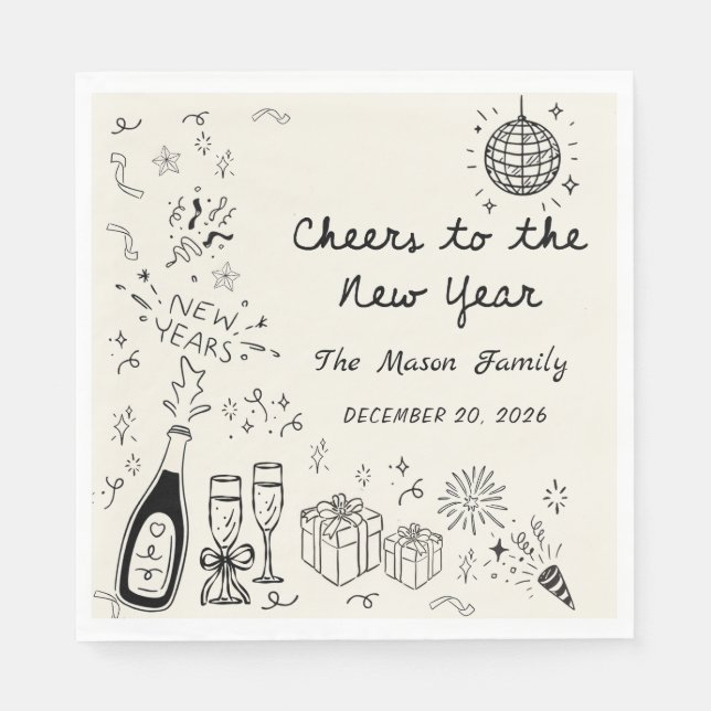 Servilleta De Papel Hand Drawn New Year's Eve Party Napkins  (Anverso)