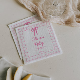Servilleta De Papel Hand Drawn Pink Gingham Bow Baby Girl Shower