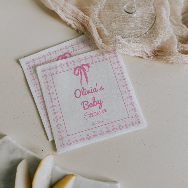 Servilleta De Papel Hand Drawn Pink Gingham Bow Baby Girl Shower (Subido por el creador)