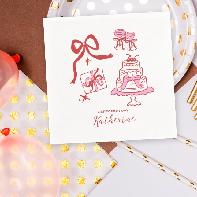 Servilleta De Papel Hand Drawn Red Pink Doodles Birthday Party (Subido por el creador)