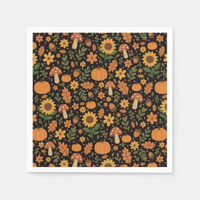 Servilleta De Papel Hand Drawn Rustic Fall Pattern Napkins (Anverso)