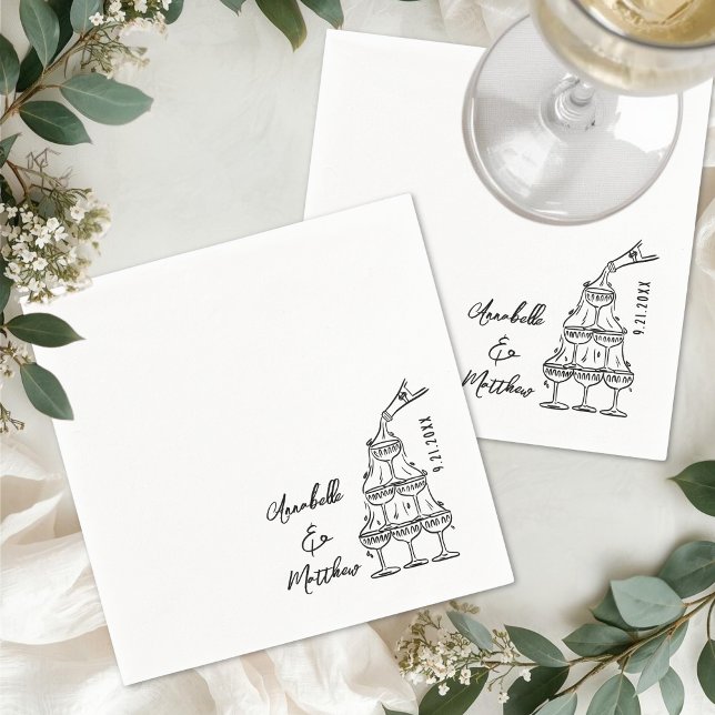 Servilleta De Papel Hand Drawn Simple Cocktail Wedding (Hand Drawn Simple Cocktail Wedding Napkins)