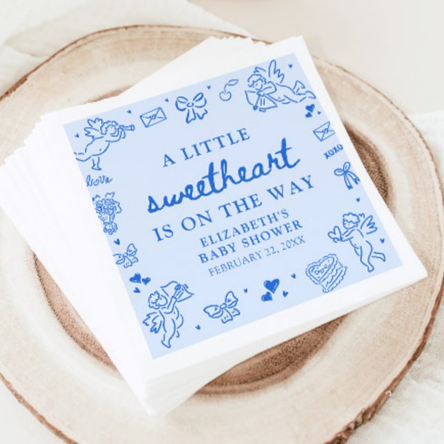 Servilleta De Papel Hand Drawn Valentine Little Sweetheart Baby Shower (Hand Drawn Valentine Little Sweetheart Baby Shower Napkins)