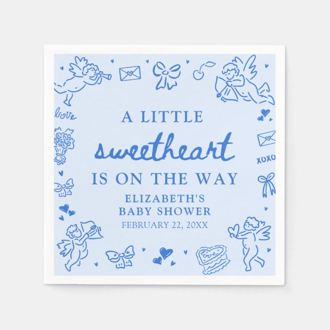 Servilleta De Papel Hand Drawn Valentine Little Sweetheat Baby Shower (Anverso)