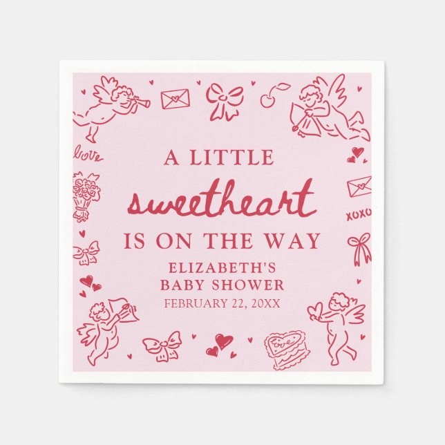 Servilleta De Papel Hand Drawn Valentine Little Sweetheat Baby Shower (Anverso)