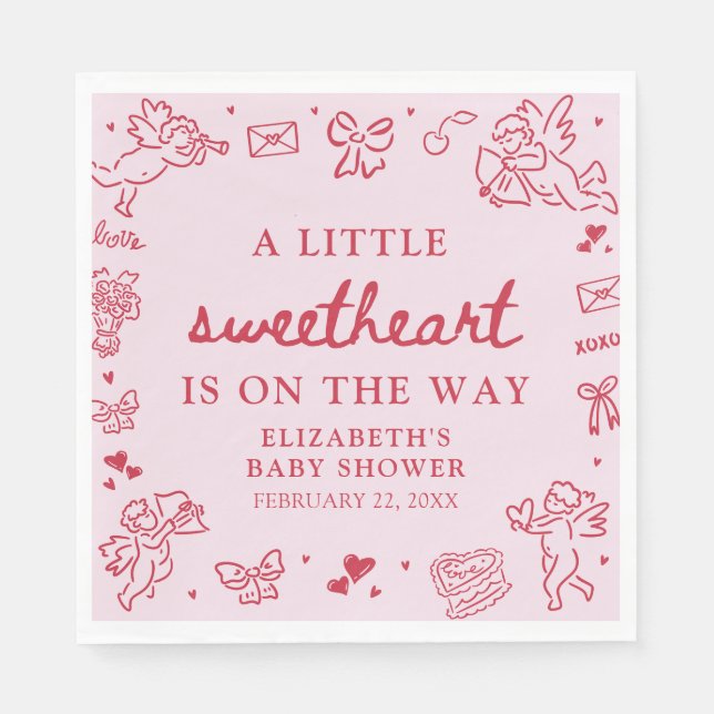 Servilleta De Papel Hand Drawn Valentine Little Sweetheat Baby Shower (Anverso)