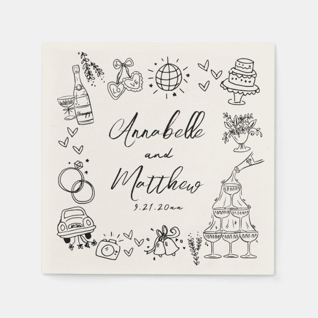 Servilleta De Papel Hand Drawn Vintage Whimsical Wedding (Anverso)
