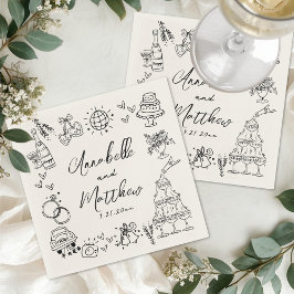 Servilleta De Papel Hand Drawn Vintage Whimsical Wedding