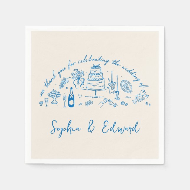 Servilleta De Papel Hand-drawn whimsical line art wedding style (Anverso)