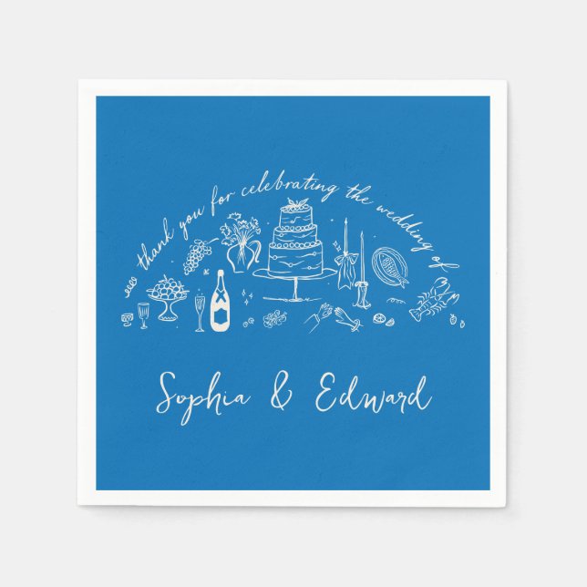Servilleta De Papel Hand-drawn whimsical line art wedding style (Anverso)