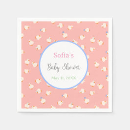Servilleta De Papel Hand Illustrated Cute Ducks Pink Baby Shower