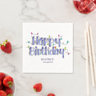 Servilleta De Papel Hand Lettered Dusty Blue Happy Birday
