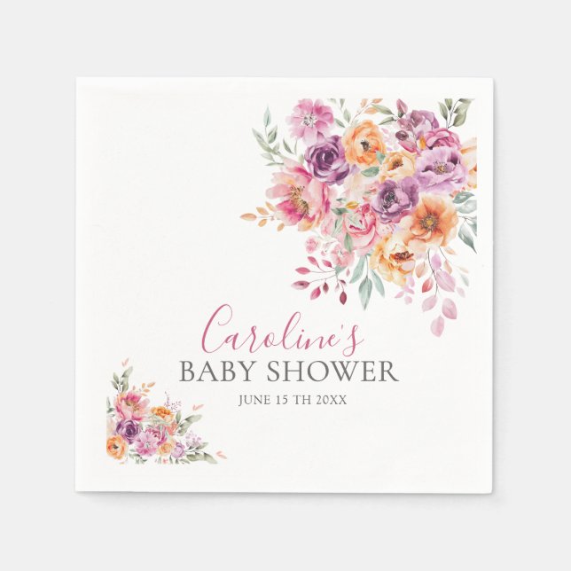 Servilleta De Papel Hand-painted Rose Florals Baby Shower (Anverso)