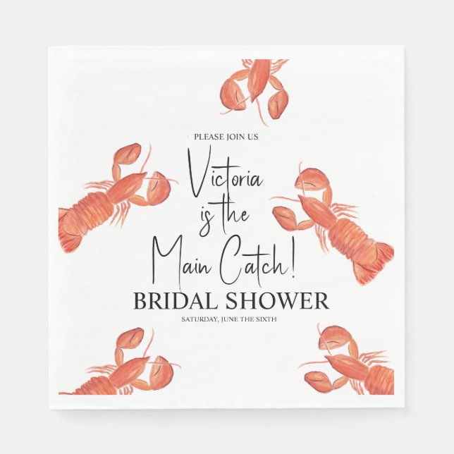 Servilleta De Papel Hand Watercolor Lobsters Main Catch Bridal Shower (Anverso)