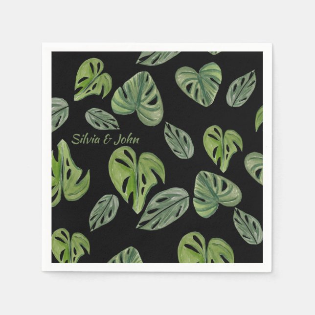 Servilleta De Papel Hand Watercolor Monstera Adansonii Leaf Boda (Anverso)