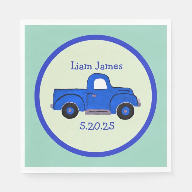 Servilleta De Papel Handpainted Blue Truck Art, Personalize (Anverso)