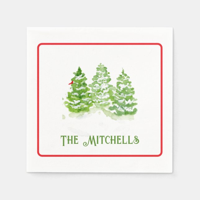 Servilleta De Papel Handpainted Winter Trees PERSONALIZE NAME (Anverso)
