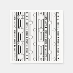 Servilleta De Papel Hanukkah Blk N White Dreides N Stars