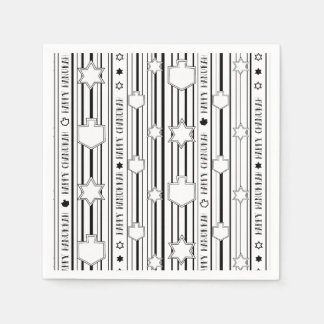 Servilleta De Papel Hanukkah Blk N White Dreides N Stars