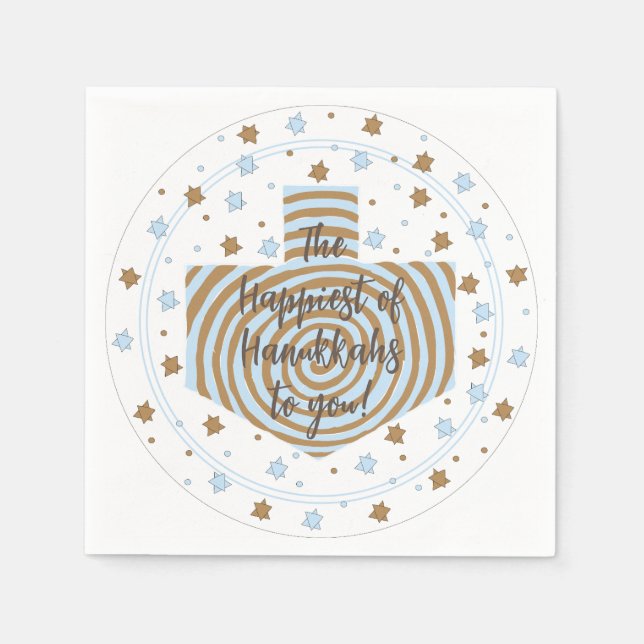 Servilleta De Papel Hanukkah Blue Brown Swirl Dreidel (Anverso)
