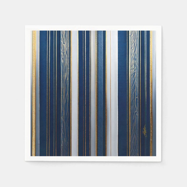Servilleta De Papel Hanukkah Blues Stripes Blue White Gold (Anverso)
