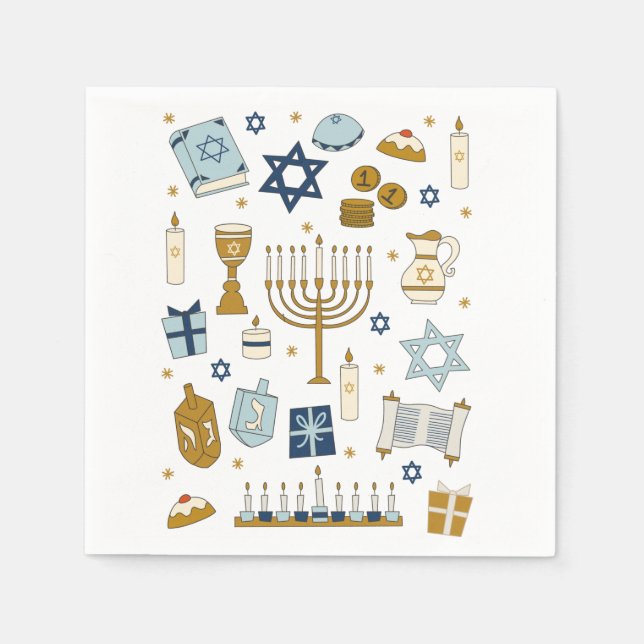 Servilleta De Papel Hanukkah Doodles lindo Papel ilustrado Napkin (Anverso)