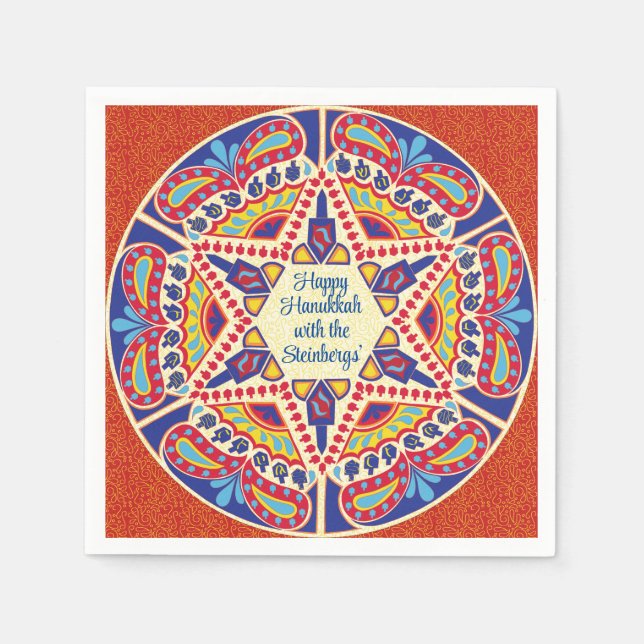 Servilleta De Papel Hanukkah Dreidel Design (Anverso)