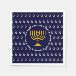 Servilleta De Papel HANUKKAH Dreidel Menorah BLUE SILVER GRIS