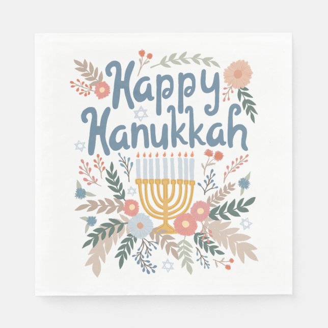 Servilleta De Papel Hanukkah FLorals PERSONALIZADO de arte dibujado a  (Anverso)