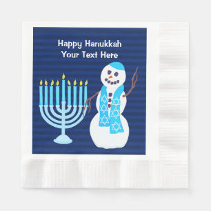 Servilleta De Papel Hanukkah Judío Snowman Y Menorah Azul Grande