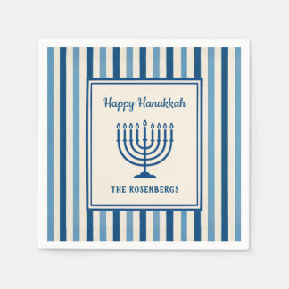 Servilleta De Papel Hanukkah Menorah Stripes Trendy Custom
