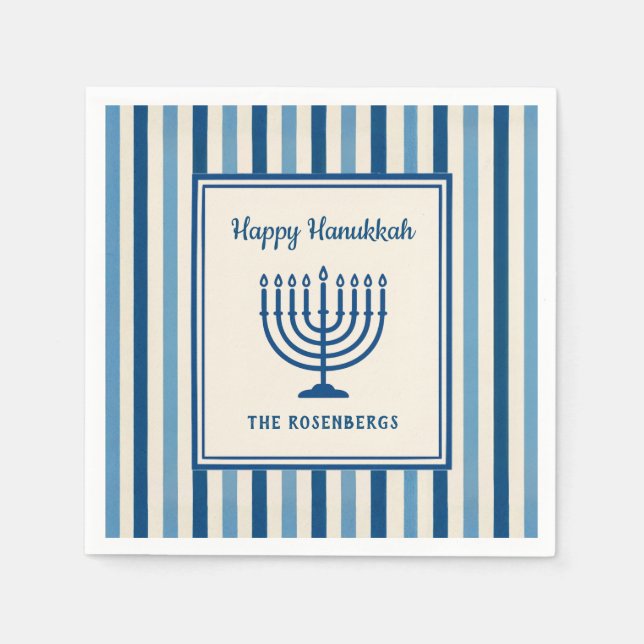 Servilleta De Papel Hanukkah Menorah Stripes Trendy Custom  (Anverso)